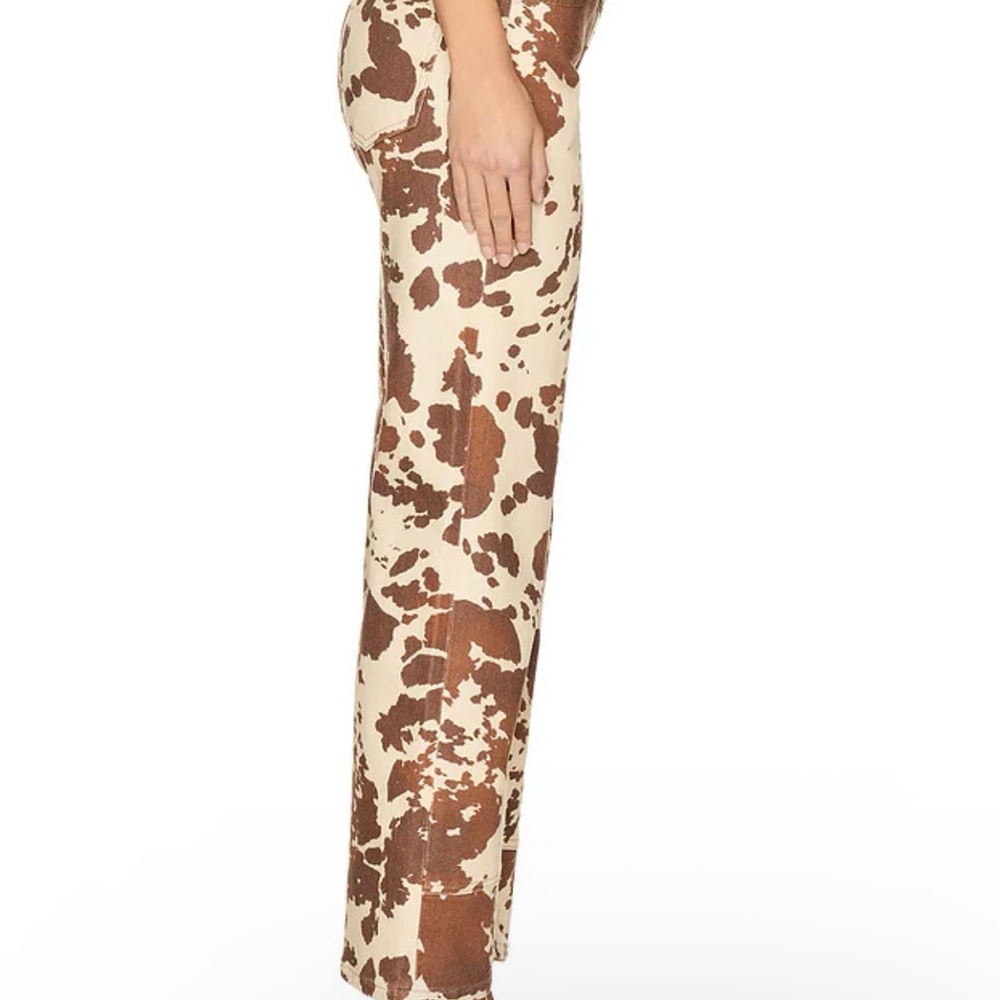 We The Free Cream and Brown Cow Print Wide Leg Jeans - Picture 3 of 14
